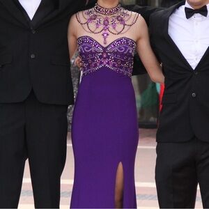 Elegant Purple Beaded Evening Gown